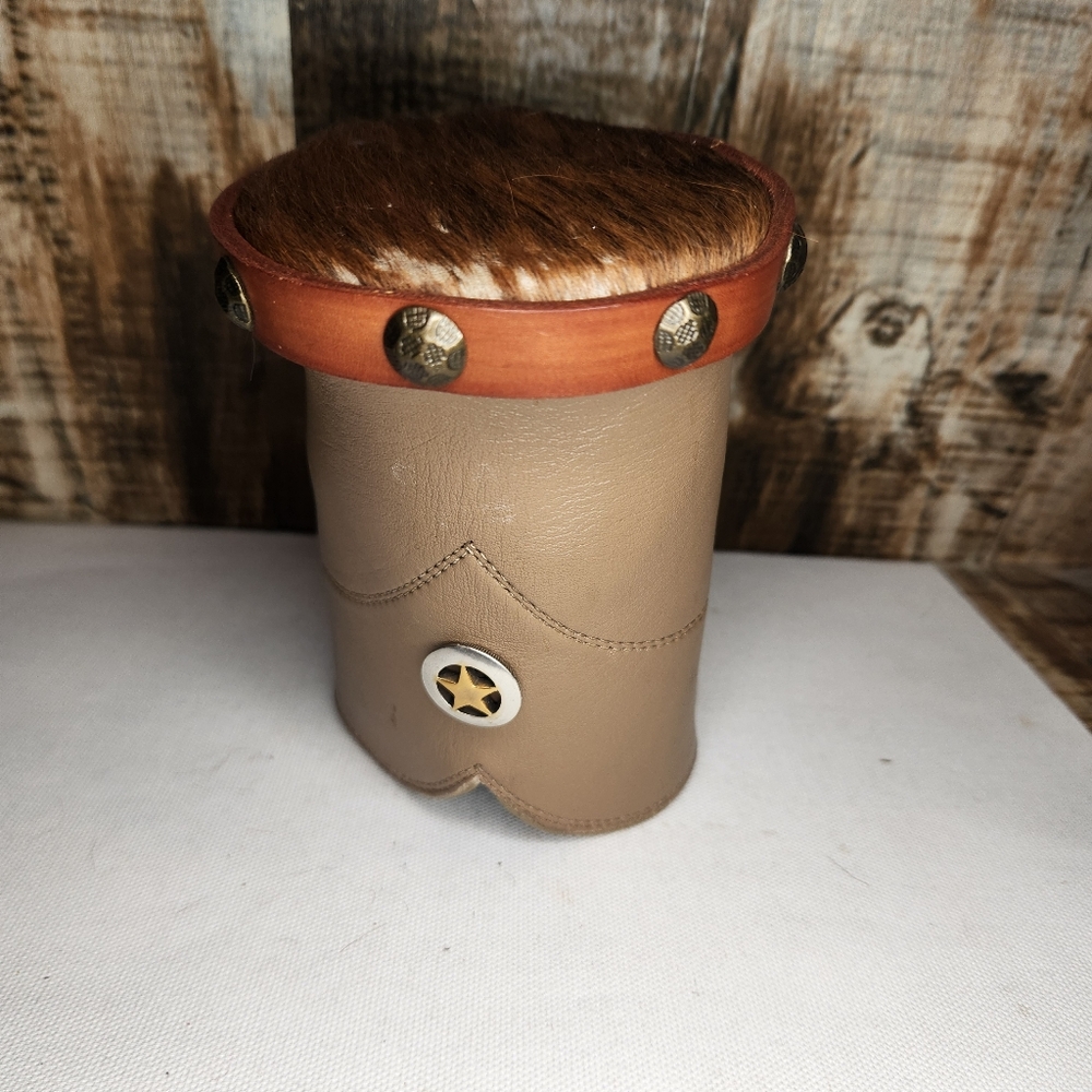 Vtg Leather Boot Cowhide Concho Western Beer Can Bottle Holder Koozie Set Pair - Picture 14 of 16